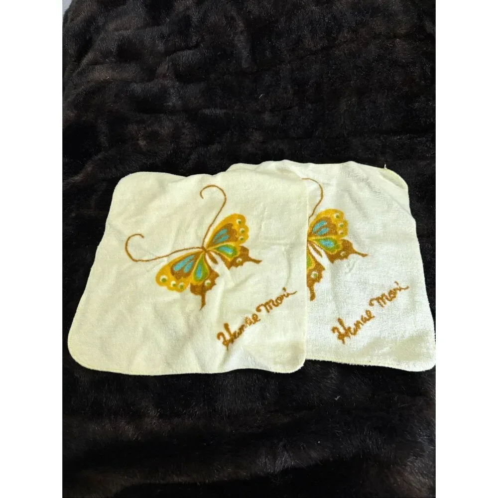 Vtg Hanae Mori Martex Yellow  Butterfly Retro Cotton Bath Wash Cloth Towel USA